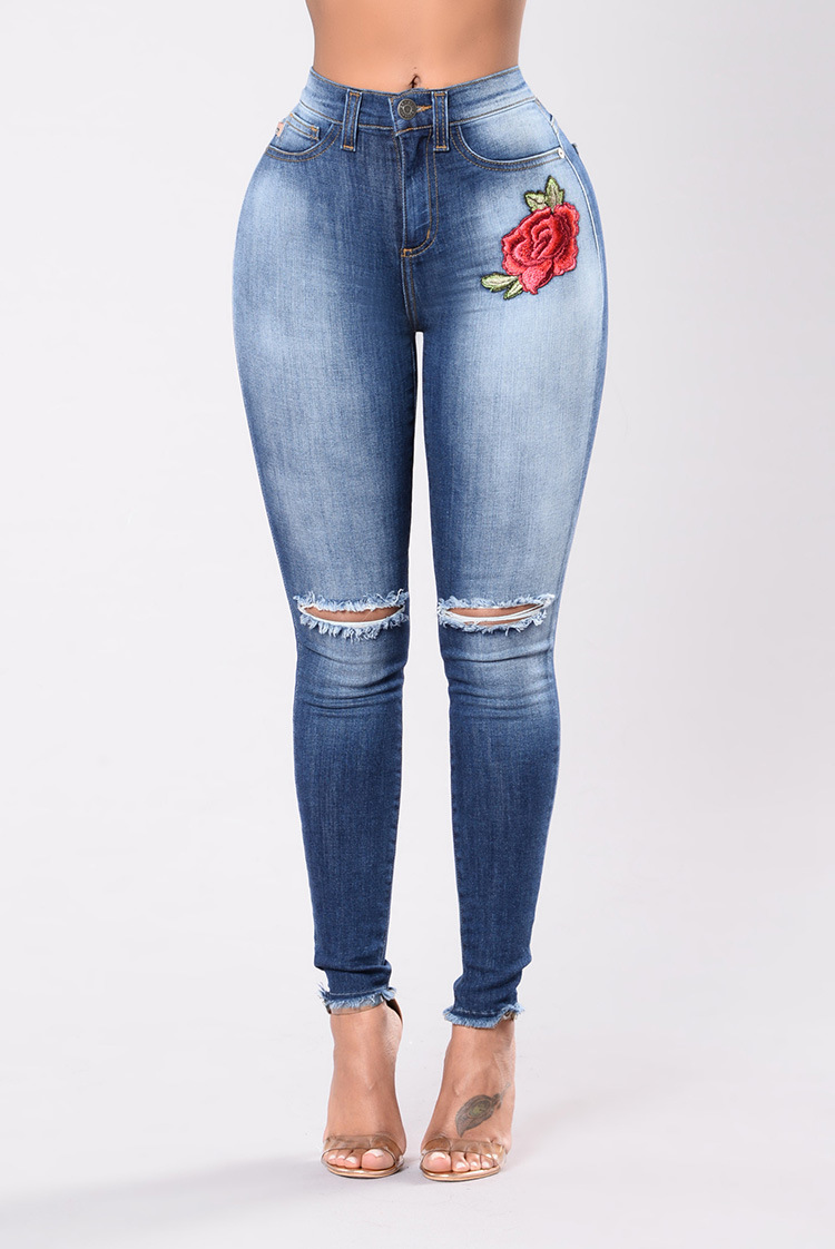 SZ60103 embroidered ripped jeans